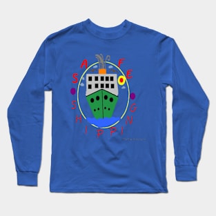 Safe Shipping Illustration on Blue Background Long Sleeve T-Shirt